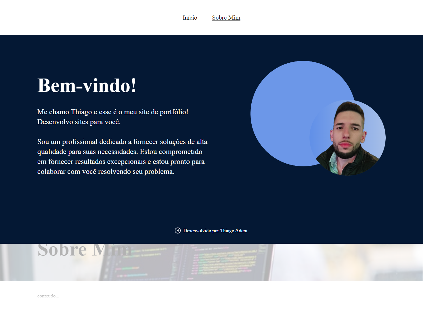 Site na aba Sobre Mim