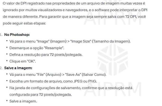 captura de tela com informações que não funcionaram para configurar as métricas de DPI