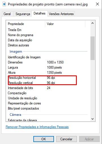 captura de tela demonstrando a medida de DPI em resolução vertical e horizontal