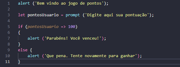 Código em JavaScript de Larissa Yume Serikyaku para o desafio três do curso de lógica de programação: mergulhe em programação em JavaScript