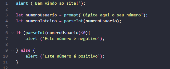 Código em JavaScript de Larissa Yume Serikyaku para o desafio dois do curso de lógica de programação: mergulhe em programação em JavaScript