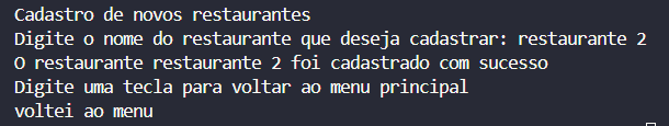 código executado no terminal do windows