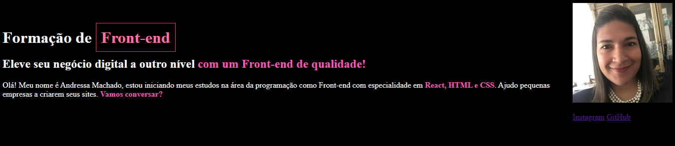 Imagem preta destacada com algumas palavras brancas e outras em tons de rosa