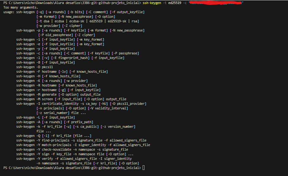 Imagem apos executar o comando de gerar chave SSH KEY
