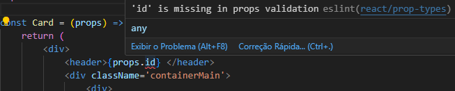 Mensagem de erro em {props.id}: 'id' is missing in props validation eslint'react/prop-types' 