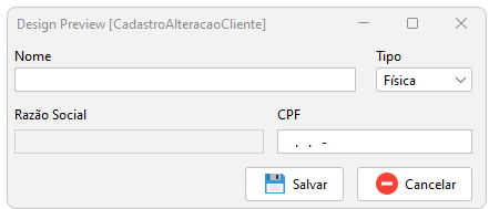 Tela de cadastro de cliente