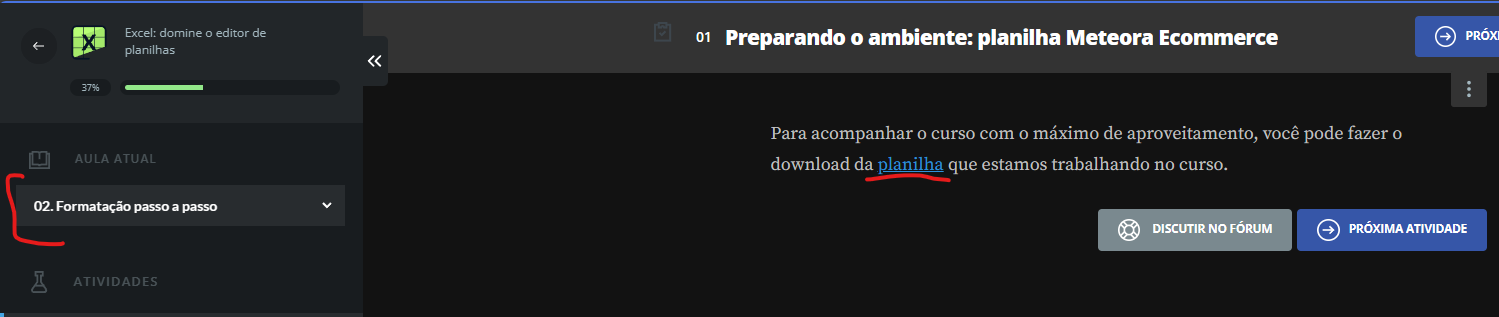 imagem mostrando local para baixar a planilha