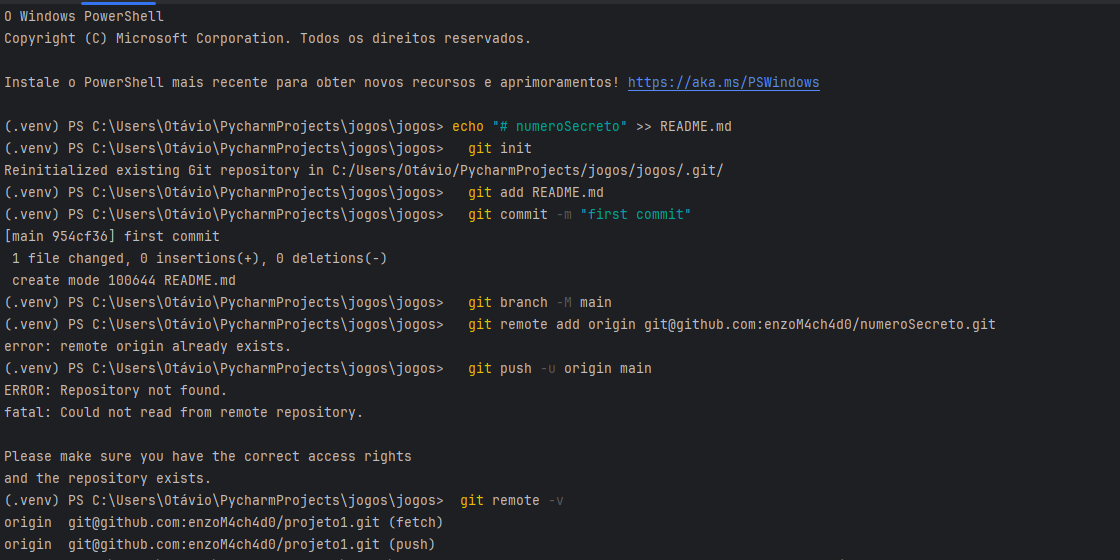 Criei outro repositório e continua dando o mesmo erro