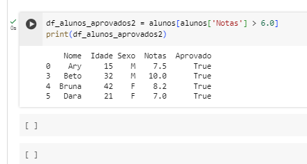 Sugestão de tabela de alunos aprovados