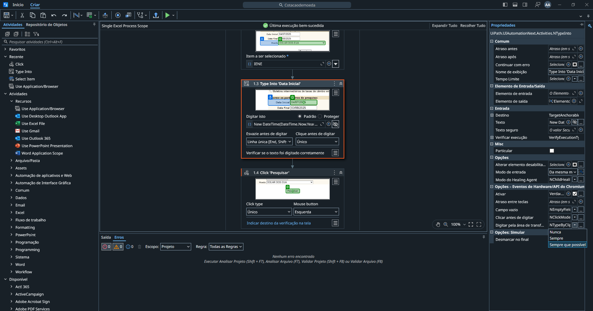 Print do de tela do UIPath mostrando solução