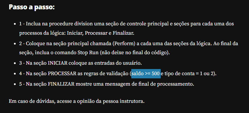 Passo a Passo com a informação divergente (SALDO >= 500)
