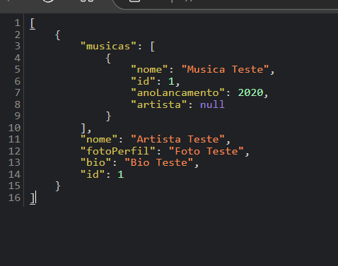 Imagem do Json de Musicas e Artistas