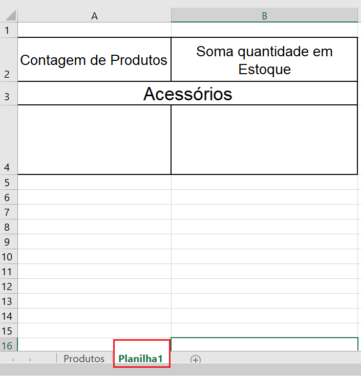 Criação da Planilha 1 