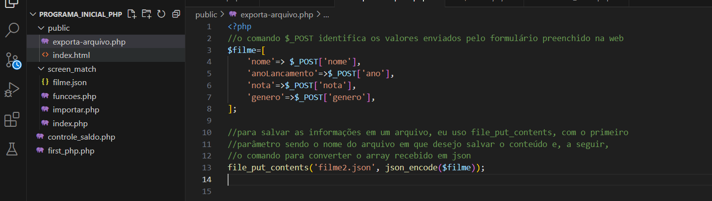 Screenshot do código no VS Code