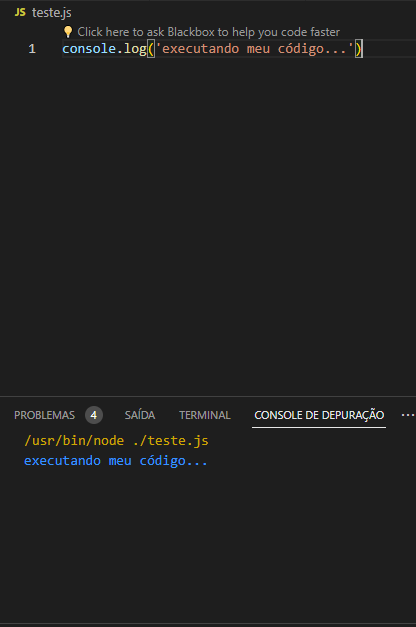 Exemplo Execução JS no VSCode