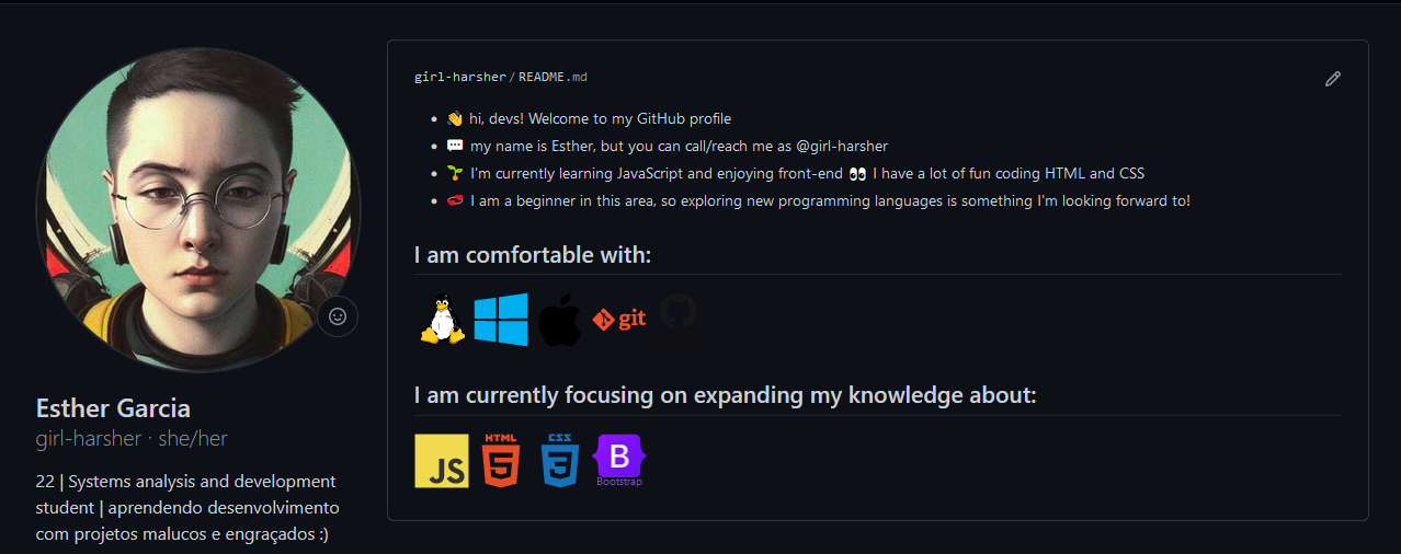 print da descrição do meu perfil no github