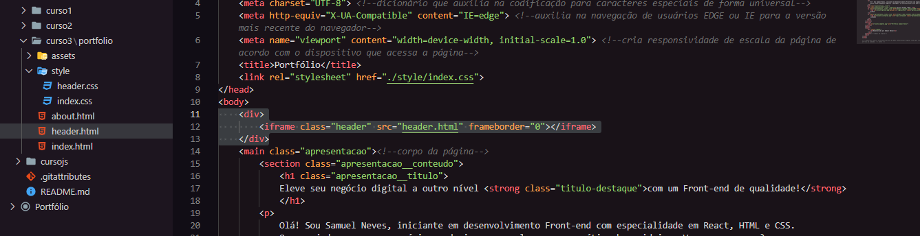 Tag iframe na página HOME. Responsável por importar outro documento HTML dentro deste.