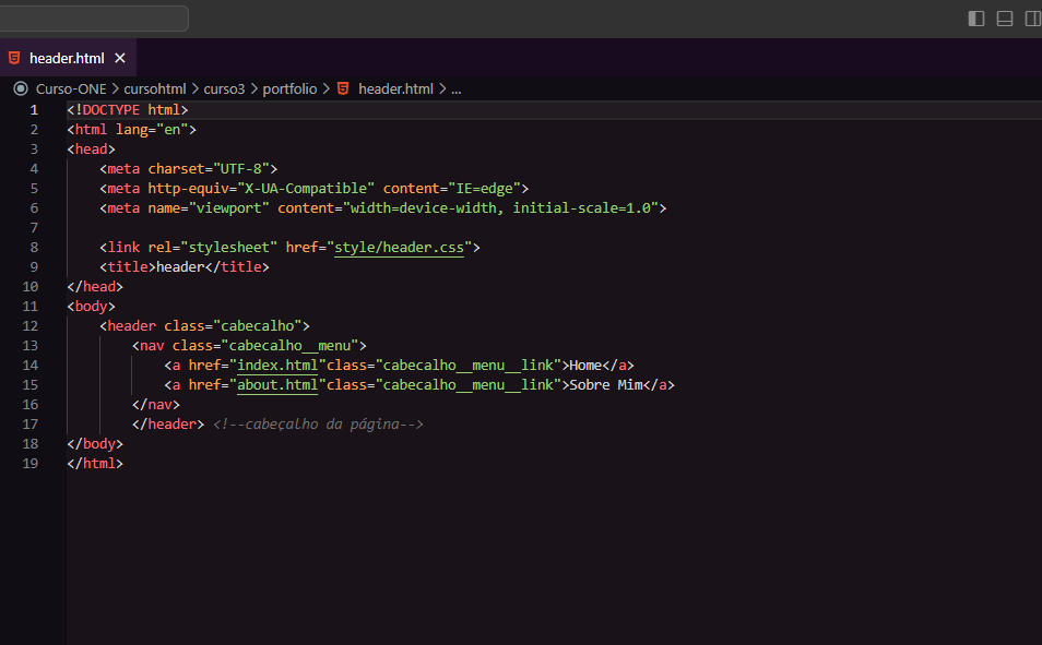 HTML para header. Permite ser importada pela tag iframe