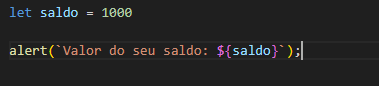 No lugar das aspas **" "**, para retornar na mesagem uma string, foi utilizado crases  `` e para retornar o saldo do usuário foi usado ${} 