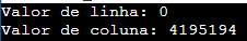 Saída do prompt dos valores aleatórios de linha e coluna