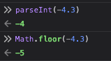 exemplo parseInt vs Math.floor