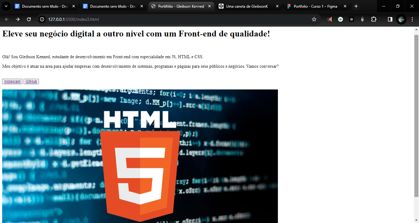 Imagem da pagina do projeto em HTML