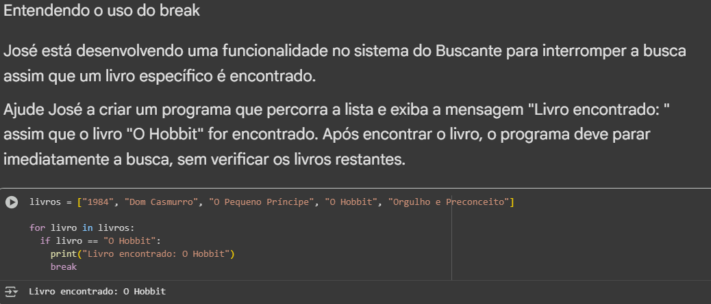 Print do uso do break no desafio