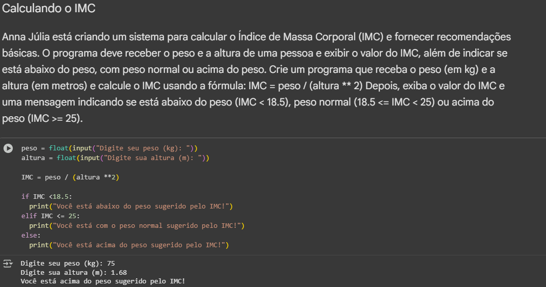 Repostagem do post do meu exer´cicio do IMC