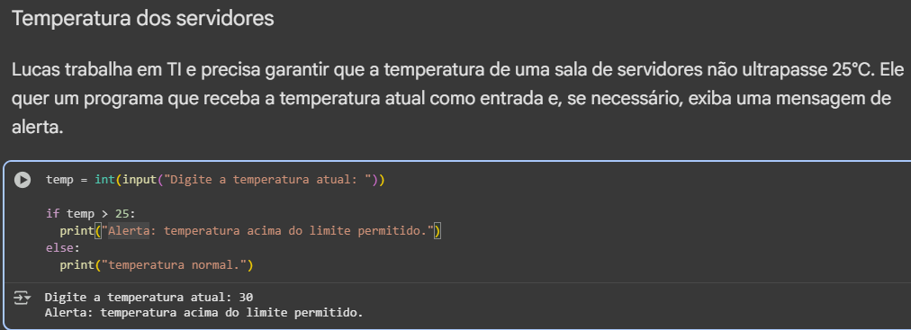 print do meu google colab sobre o desafio da temperatura dos servidores usando a saída dada pela alura