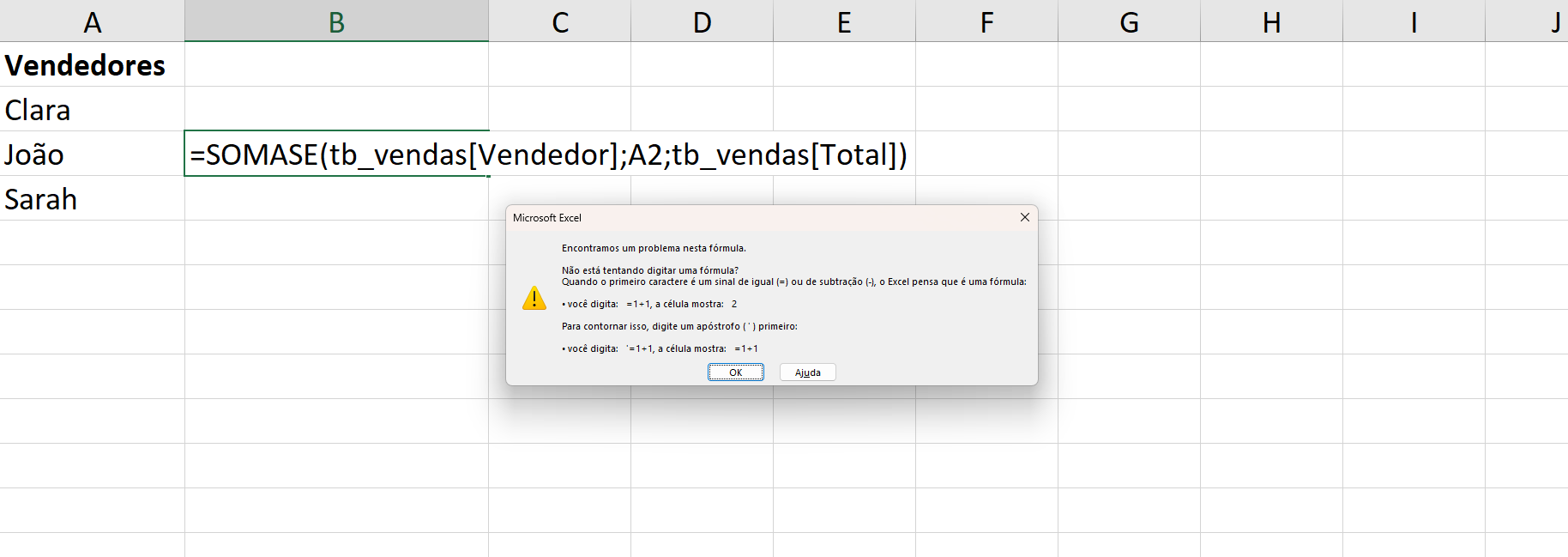 Print de um problema do excel