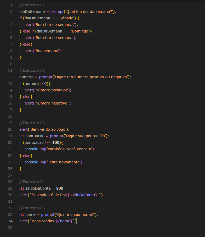 Linhas de códigos escritos em JavaScript