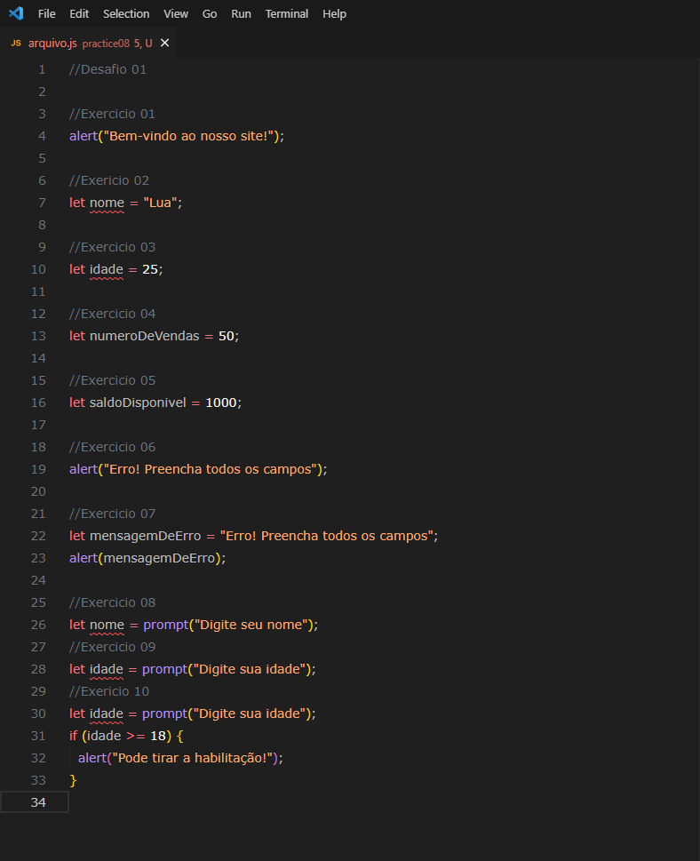 Códigos escritos em JavaScript