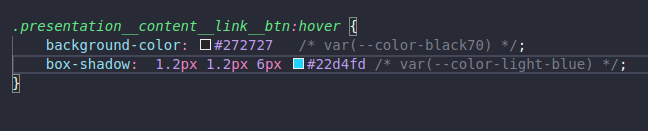 Imagem do código CSS para desafio do btn hover