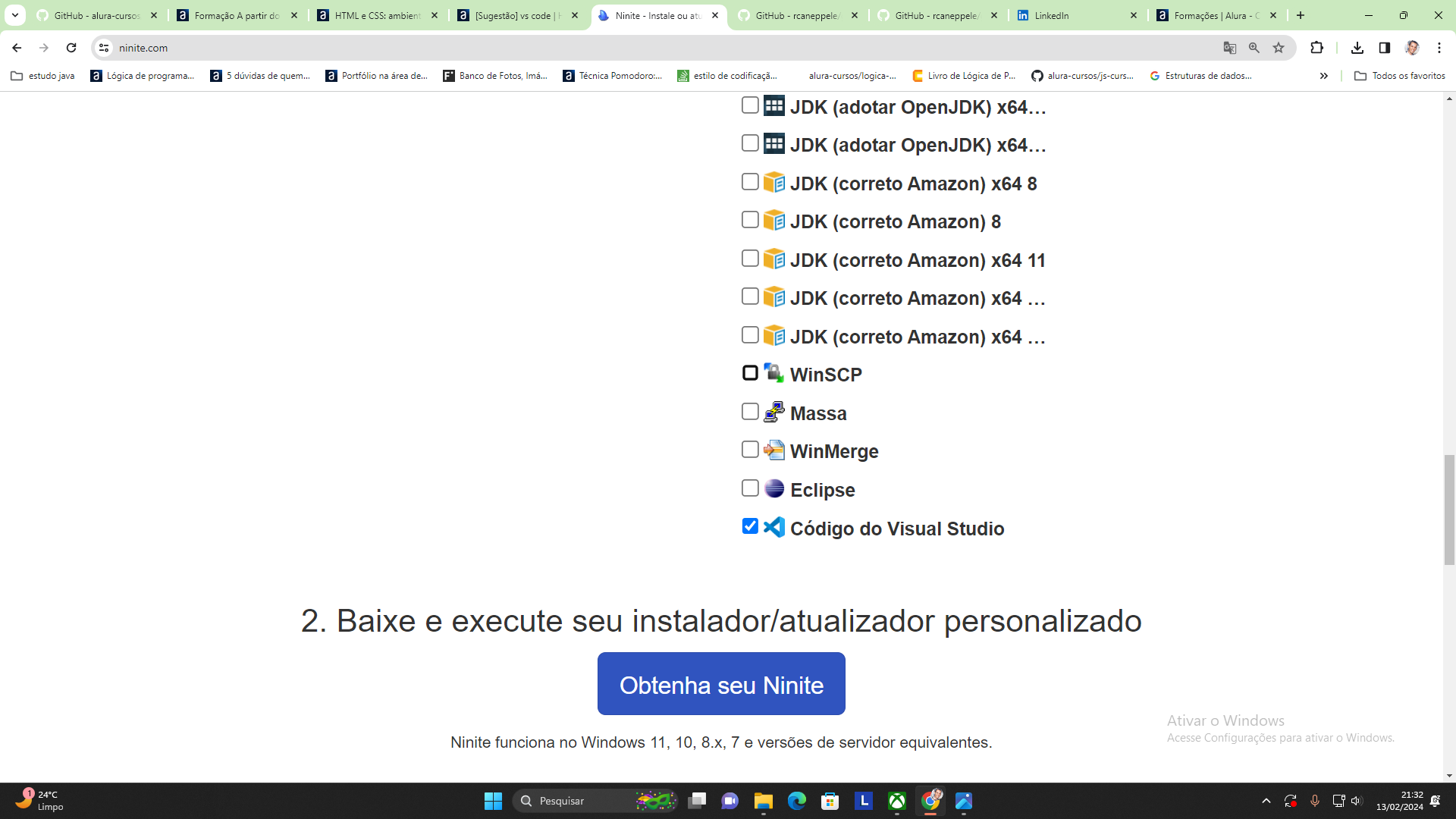 seleção programa vs code instalacao automatizada