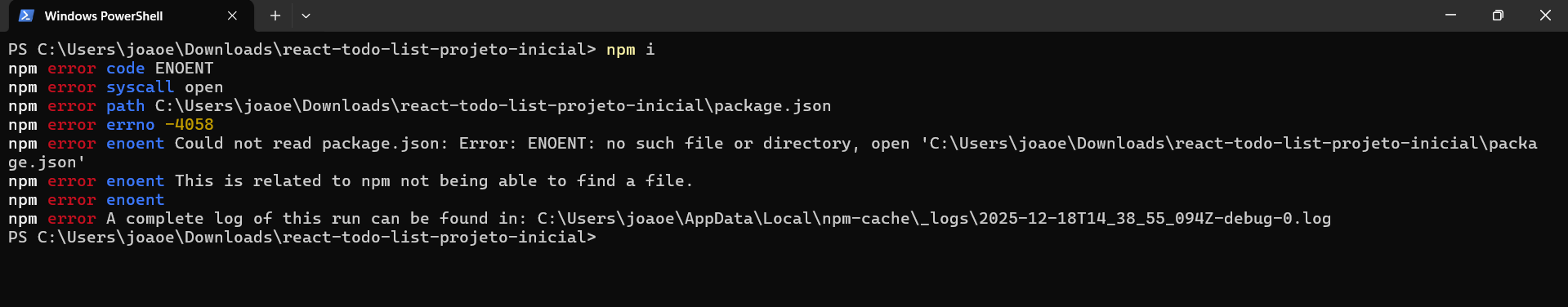 Segui o professor o o que o curso pedia, mas todo vez em que eu coloco o comando para baixar ele dá erro. Por favor, me ajudem!