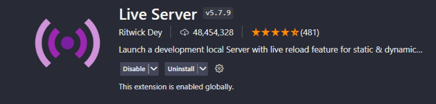 Foto de uma extensão do vs code Live Sever