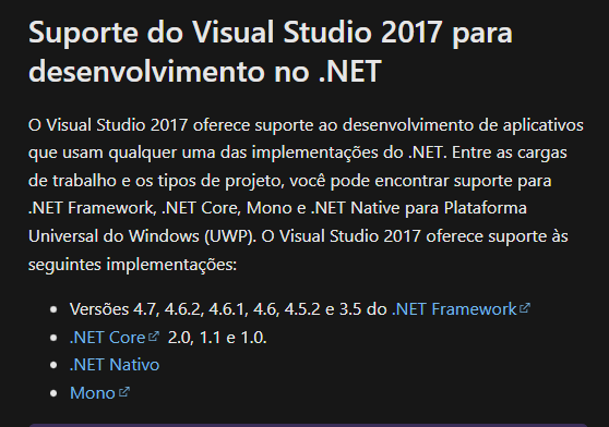 Suporte do VS 2017