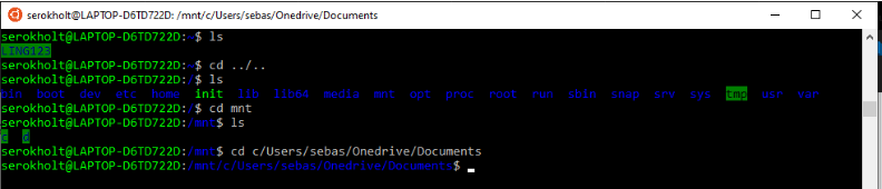 Imagem do terminal do wsl mostrando a sequencia de códigos acima sendo executados