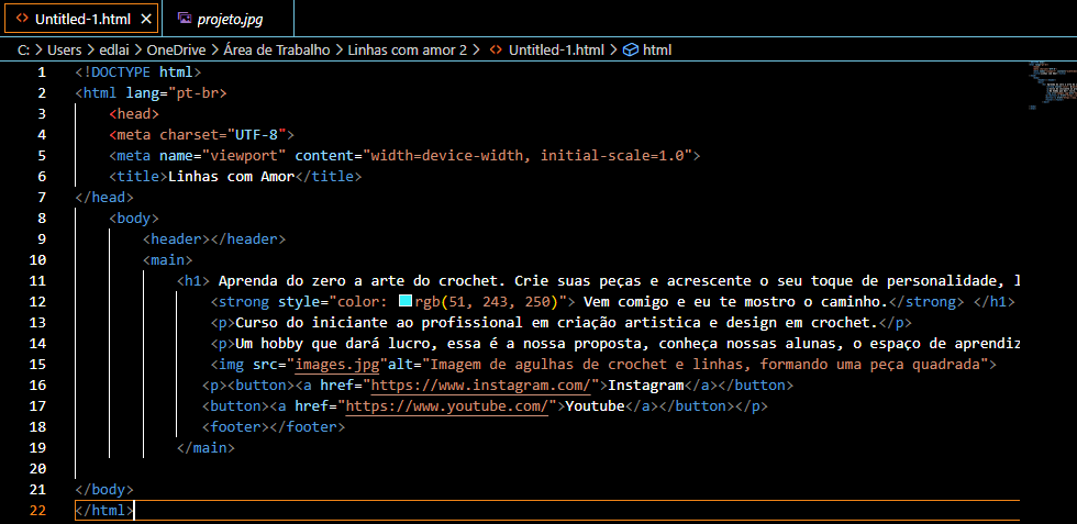 Descrição da marcação da pagina em Html