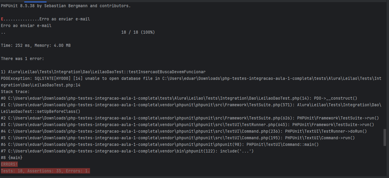 Erro PDOException: SQLSTATE[HY000] [14] unable to open database file