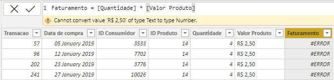 Erro na Coluna Faturamento
