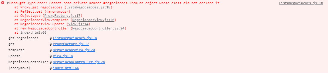 ListaNegociacoes.js: 18 Uncaught TypeError: Não é possível ler o membro privado #negociacoes de um objeto cuja classe não o declarou