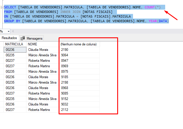 Resultado da consulta