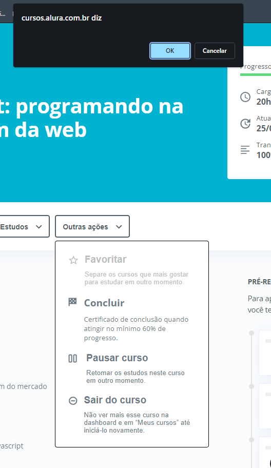 Erro 404 da pagina ao clicar em concluir curso