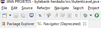 Foto que mostra a localização da aba "navigator" ao lado da aba "package explorer"