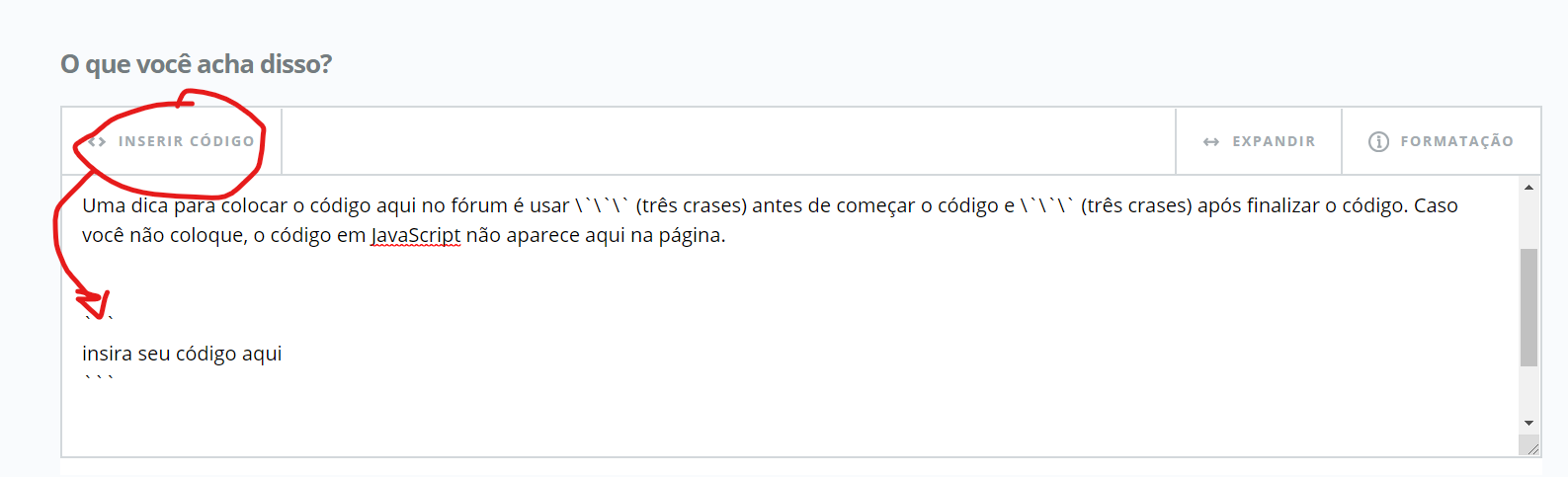 Inserir bloco de código no editor de texto