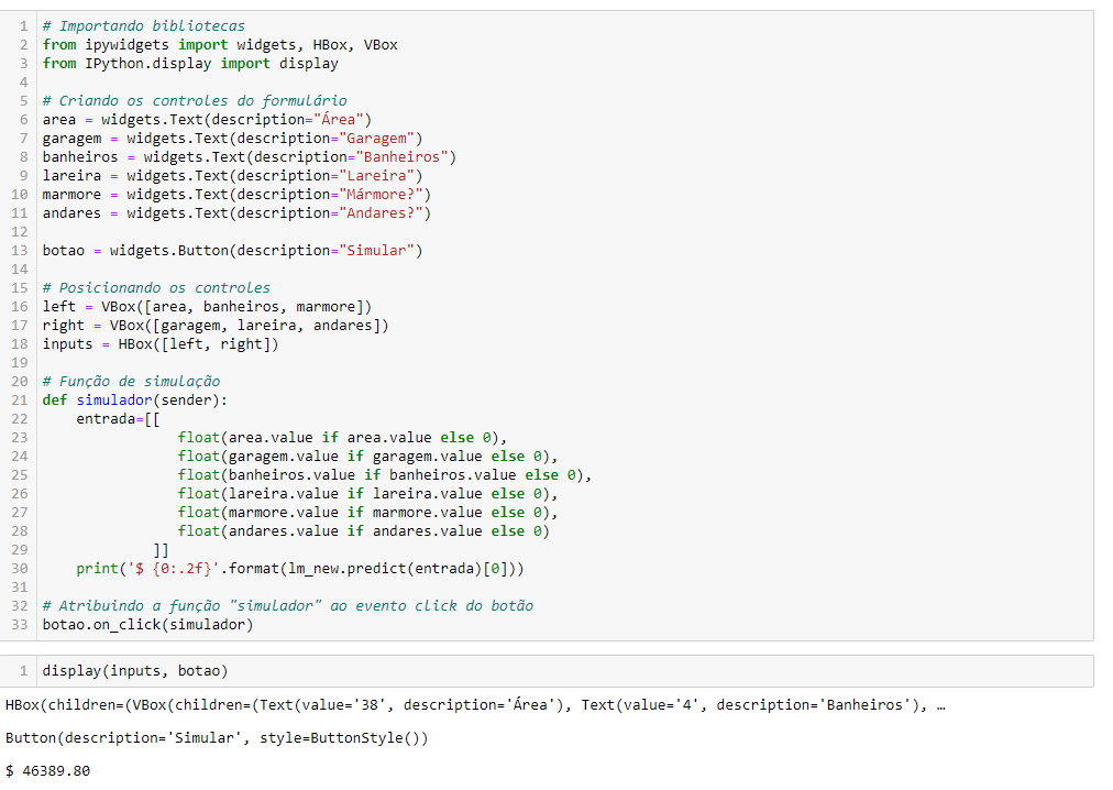 Comando no Jupyter Notebook da última execução que foi realizada