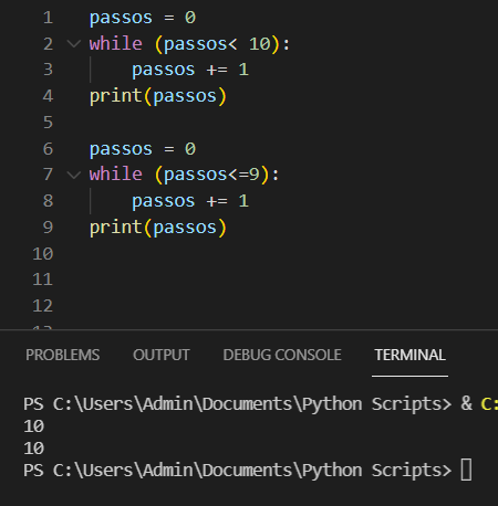 Código simples em Python usando loop while