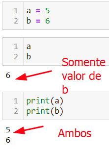 Uso da função print() para mostrar mais de um valor em um notebook