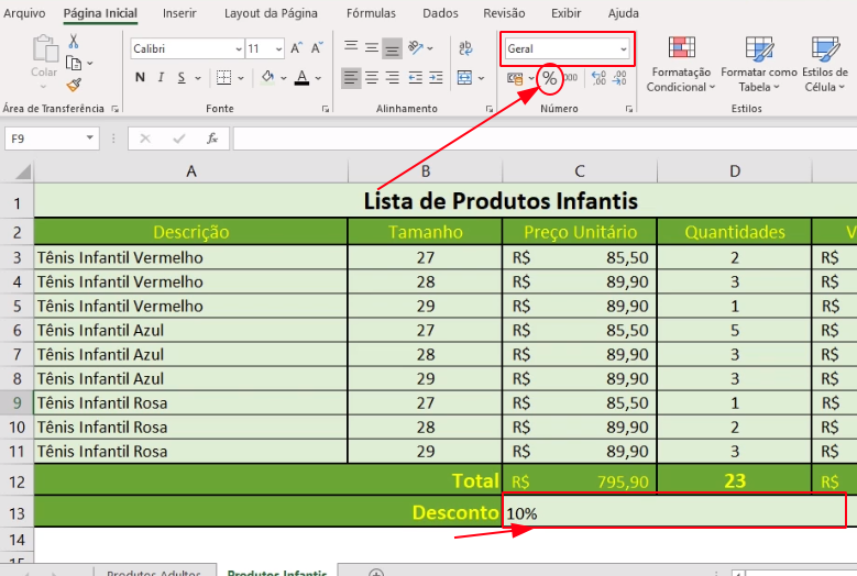 Formatar célula em formato de porcentagem Excel